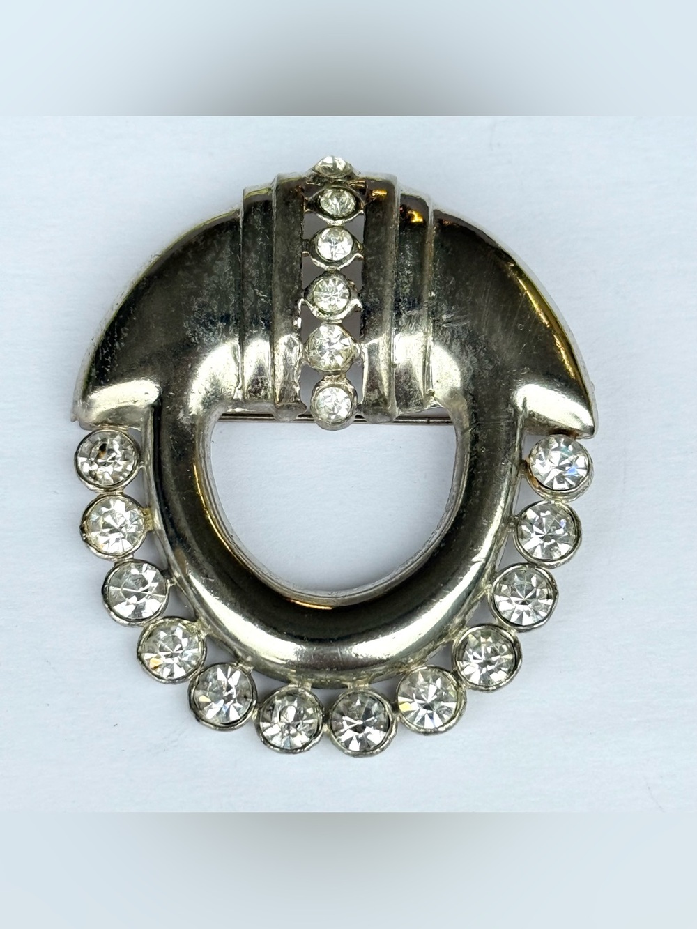 Vintage H. Pomerantz & Co. N.Y. Clear Rhinestone Oval Pin Brooch Signed Art Deco